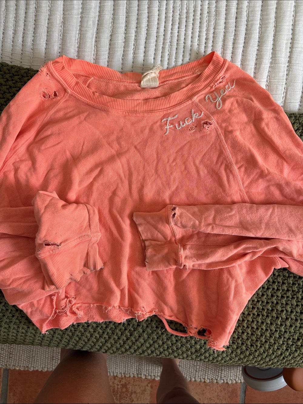 I.S.M.B. S Coral Crewneck Sweatshirt distressed “f yeah”